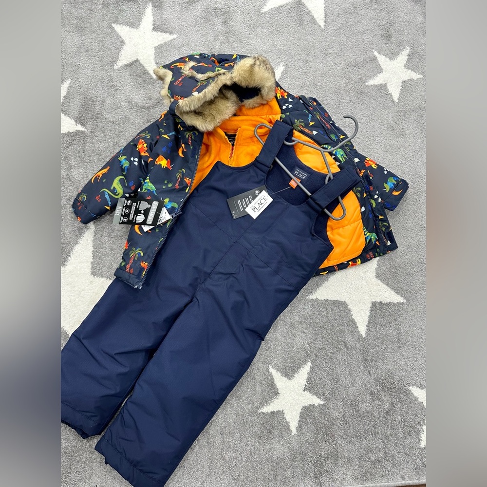 Toddler 3T Snow Overall and Jacket Set in Navy Blue and Dinosaur